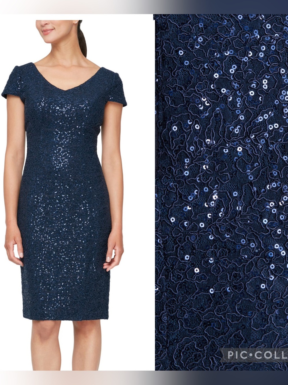 BNWT Alex Evenings Navy Sequin Corded Lace Cocktail Dress size 10 petite